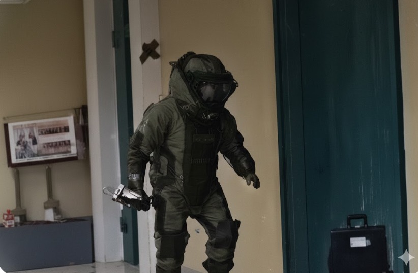 Tim Gegana memeriksa kardus yang diduga berisi bom di depan Gereja GKPS, Kosambi, Kota Bandung. (IG@bojongsoangraya.info)